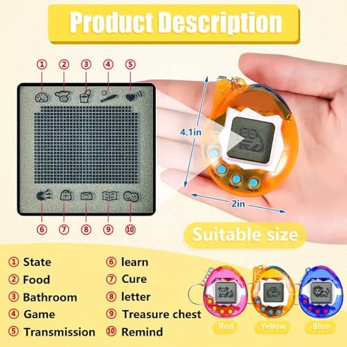 rayihni 6 PCS VIRTUAL PETS KEYCHAIN NOSTALGIC VIRTUAL ELECTRONIC DIGITAL PETS KEYCHAIN GAME KEYRING RETRO HANDHELD GAME MACHINE ELECTRONIC TOYS WITH 1 PIECE SCREWDRIVER (INTERNAL BATTERY) - Image 3